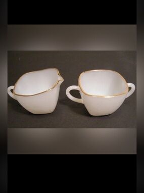 MCM Fire King Charm White Milk Glass Creamer Sugar